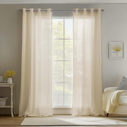 TOPICK Voile Vorhang Mit Ösen Sheer Vorhänge Transparent Gardine Gaze Paarig Ösenschals für Wohnzimmer Schlafzimmer 245 cm x 140 cm(HxB) 2er - Set Hell Beige von TOPICK