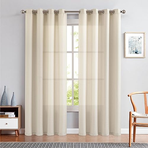 TOPICK Beige Vorhänge Halbtransparent Gardinen mit Ösen Lichtfilterung Privarsphäre Ösenvorhang für Wohnzimmer Schlafzimmer 130B x 245H(cm) 2 Stücke von TOPICK