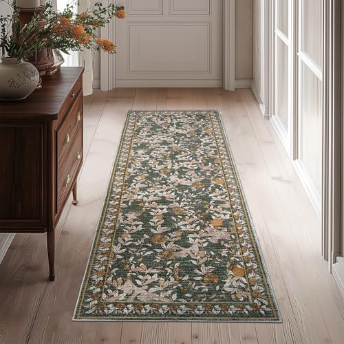 TOPICK Blume Flur Waschbar Küche Kurzflor Retro Vintage Orange-Grün Romantisch Teppich 90x150cm Antibakterieller Faltbar rutschfest Teppich für Brücken Schlafzimmer Wohnzimmer Flur Eingangsbereich TOPICK Blume Flur Waschbar Küche Kurzflor Retro Vintage Orange-Grün Romantisch Teppich 90x150cm Antibakterieller Faltbar rutschfest Teppich für Brücken Schlafzimmer Wohnzimmer Flur Eingangsbereich von TOPICK
