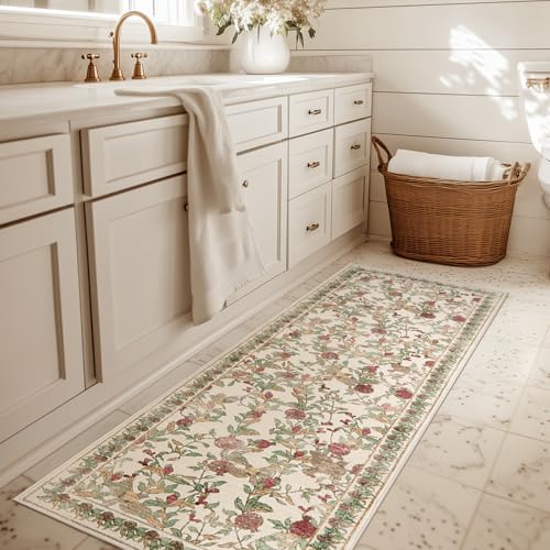TOPICK Blumen Läufer Flur Waschbar Küche Läufer Kurzflor Vintage Rot-Grün Romantisch Teppich 60x180cm Antibakterieller Faltbar rutschfest Dünn Teppich für Brücken Schlafzimmer Wohnzimmer Flur TOPICK Blumen Läufer Flur Waschbar Küche Läufer Kurzflor Vintage Rot-Grün Romantisch Teppich 60x180cm Antibakterieller Faltbar rutschfest Dünn Teppich für Brücken Schlafzimmer Wohnzimmer Flur von TOPICK