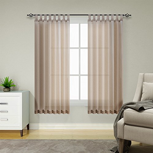 TOPICK Einfarbig Gardinen für Wohnzimmer Schlafzimmer Fenster Braun Gardinen mit Schlaufen Transparent Durchsichtig Stores Landhausstil Modern Fenstergardinen 2er Set 175H x 140B (cm) von TOPICK