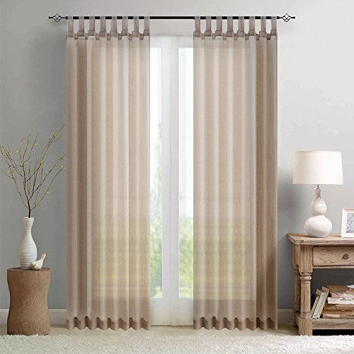 TOPICK Einfarbig Gardinen für Wohnzimmer Schlafzimmer Fenster Braun Gardinen mit Schlaufen Transparent Durchsichtig Stores Landhausstil Modern Fenstergardinen 2er Set 245H x 140B (cm) von TOPICK