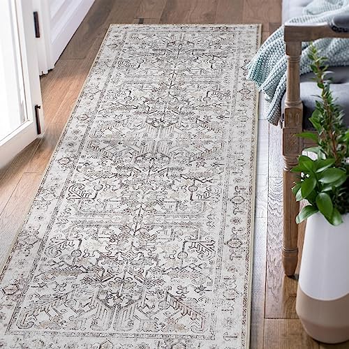 TOPICK Teppich Wohnzimmer 90x150 Braun Vintage Faltbar Dünner Waschbar Blumendruck rutschfest Leicht Teppiche Schlafzimmer von TOPICK