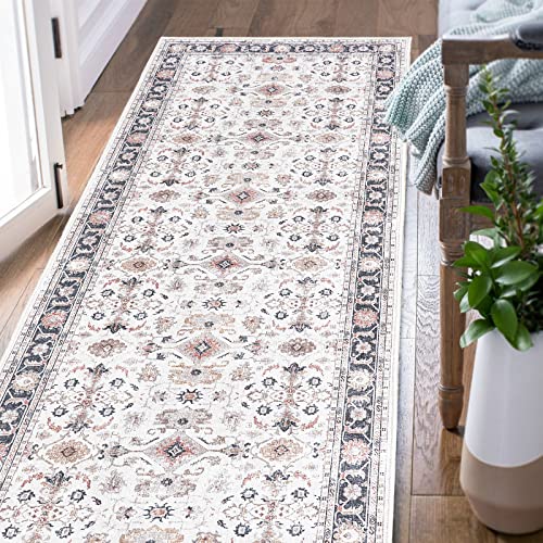 TOPICK Fußmatte Eingangsbereich Teppich Faltbar Dünner Waschbar Vintage Blumendruck Rutschfester Küche Badezimmer Wohnzimmer Schlafzimmer 60 * 150cm Braun von TOPICK