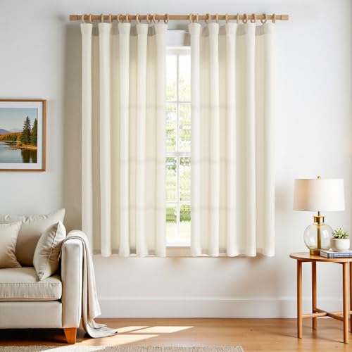 TOPICK Gardinen Mit Kräuselband Halbtransparent Gardinen Für Schienensystem Beige Vorhänge Für Wohnzimmer Küche Schlafzimmer Kinderzimmer Leinenoptik Landhausstil Landhaus 2er Set 140B X 175H cm von TOPICK