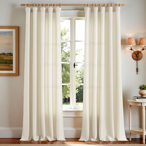 Vangao Gardinen mit Kräuselband Beige Gardinen 2er Set 140B X 245H cm Vorhänge für Wohnzimmer Modern Schlafzimmer Kinderzimmer Leinenoptik Landhausstil Landhaus Curtains Halbtransparent von TOPICK