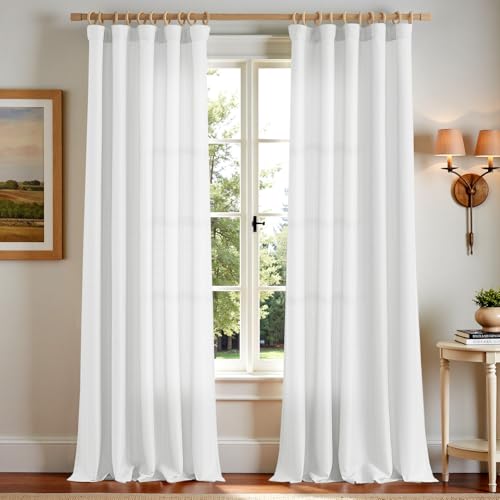 TOPICK Gardinen Mit Kräuselband Halbtransparent Gardinen Für Schienensystem Weiß Vorhänge Für Wohnzimmer Küche Schlafzimmer Kinderzimmer Leinenoptik Landhausstil Landhaus 2er Set 140B X 245H cm von TOPICK