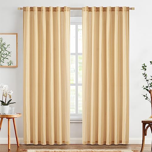 TOPICK 2er Set H 225 x B 140 (cm) Gardinen in Gelb für Wohnzimmer Schlafzimmer Küche Leinen Gestreifte Vorhänge Streifen Gardinen mit Tunnelzug Landhausstil Moderne Halbtransparent Vorhänge von TOPICK