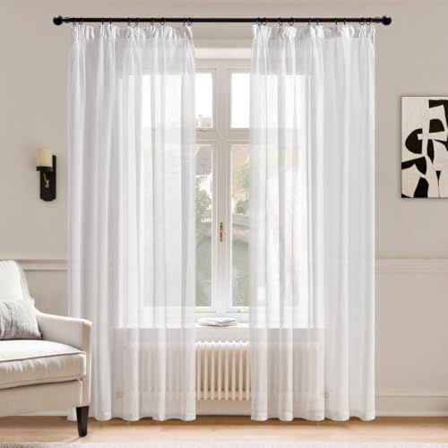 TOPICK Gardinen mit Kräuselband Gardinen Wohnzimmer Gardinenschals, H175xB140 cm Fenstergardinen Gardine Landhausstil Übergardinen Vorhänge Schlafzimmer Schlaufenschal 2er set Vorhang Transparent Weiß von TOPICK