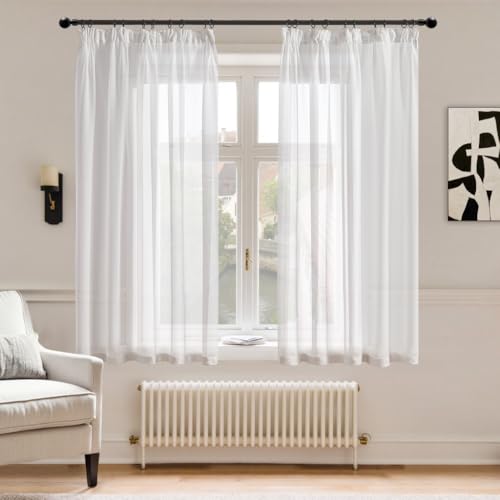 TOPICK Gardinen mit Kräuselband Gardinenschals Vorhänge Wohnzimmer Schlafzimmer modern, H145xB140 cm Gardine Landhausstil Übergardinen Vorhang Transparent Schlaufengardinen Schlaufenschal 2er set Weiß von TOPICK