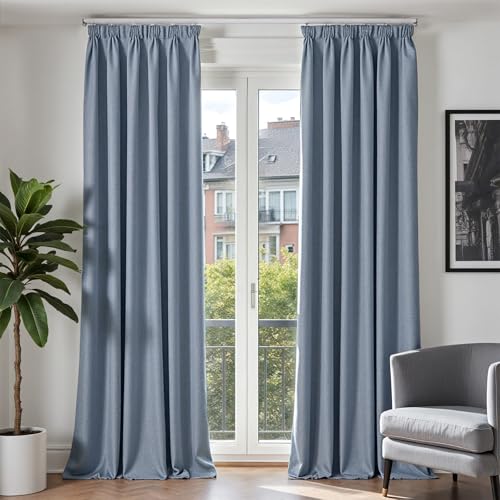 TOPICK Gardinen mit Kräuselband Verdunklungsvorhänge Vorhänge Blickdicht 100% Blickdicht Wohnzimmer Schlafzimmer Thermovorhang, H245xB140 cm Blackout Curtains Gardine Landhausstil 2er Set Blau TOPICK Gardinen mit Kräuselband Verdunklungsvorhänge Vorhänge Blickdicht 100% Blickdicht Wohnzimmer Schlafzimmer Thermovorhang, H245xB140 cm Blackout Curtains Gardine Landhausstil 2er Set Blau von TOPICK