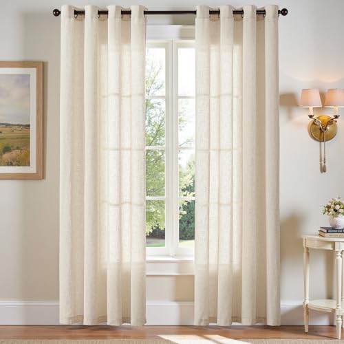 TOPICK Gardinen mit Ösen Leinen Vorhänge für Wohnzimmer Küche Kinderzimmer Schlafzimmer Vorhang Halbtransparent Ösenvorhang Landhausstil Modern Vintage Gardinen 2er Set 130B x 225H cm Roh von TOPICK