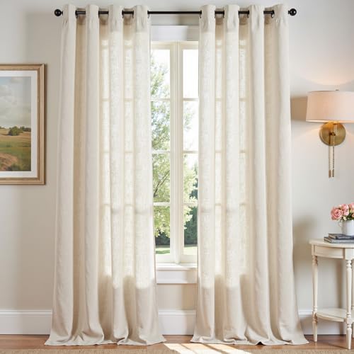 TOPICK Gardinen mit Ösen Leinen Vorhänge für Wohnzimmer Küche Kinderzimmer Schlafzimmer Vorhang Halbtransparent Ösenvorhang Landhausstil Modern Vintage Gardinen 2er Set 130B x 245H cm Roh von TOPICK