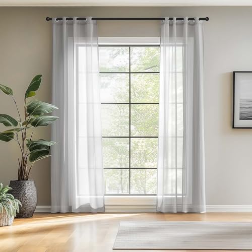 TOPICK Voile Vorhang Mit Ösen Sheer Vorhänge Transparent Gardine Gaze Paarig Ösenschals für Wohnzimmer Schlafzimmer 225 cm x 140 cm(HxB) 2er - Set Grau von TOPICK