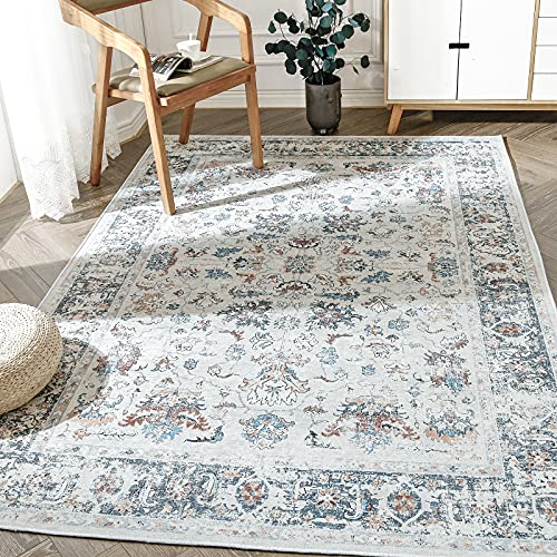 TOPICK Grau 120x180cm Teppich Wohnzimmer Waschbar Superdünne Vintage Blumen Perserteppich Kurzflor Küche Schlafzimmer Wohnzimmer Mädchen Floral Antirutschunterlage Faltbar von TOPICK