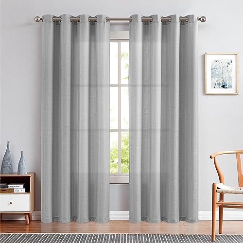 TOPICK Grau Vorhänge Halbtransparent Gardinen mit Ösen Lichtfilterung Privarsphäre Ösenvorhang für Wohnzimmer Schlafzimmer 130B x 245H(cm) 2 Stücke von TOPICK