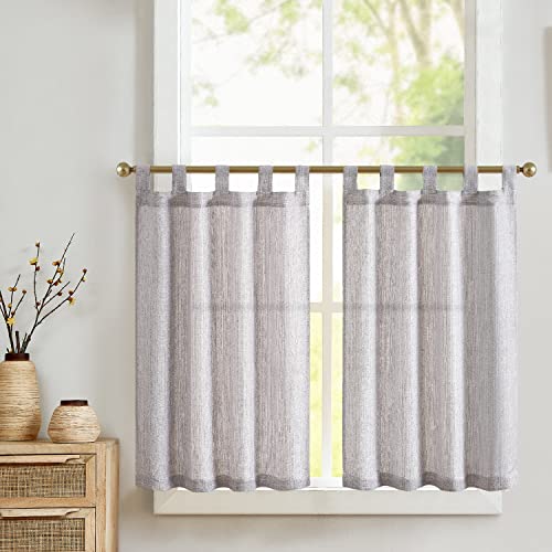TOPICK Scheibengardinen Küche Hellgrau Bistrogardine mit Schlaufen Modern Gardinen Kurz Halbtransparente Leinenoptik Küchengardinen für Kleine Fenster Wohnmobil Küchenfenster 2er Set 70Bx90H cm von TOPICK