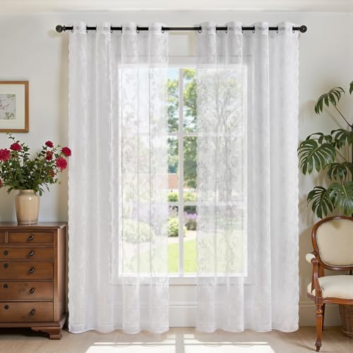 TOPICK Spitzen Gardinen Transparent H 225 x B 150 (cm) 2er Set Lace Vorhänge Schal Rose Gardine mit Ösen Durchsichtig Vorhang für Wohnzimmer Esszimmer Schlafzimmer Weiß TOPICK Spitzen Gardinen Transparent H 225 x B 150 (cm) 2er Set Lace Vorhänge Schal Rose Gardine mit Ösen Durchsichtig Vorhang für Wohnzimmer Esszimmer Schlafzimmer Weiß von TOPICK