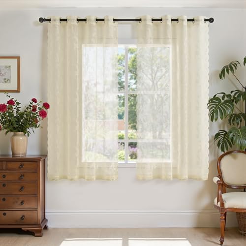 TOPICK Spitzen Gardinen Transparent H 145 x B 150 (cm) 2er Set Lace Vorhänge Schal Rose Gardine mit Ösen Durchsichtig Vorhang für Wohnzimmer Esszimmer Schlafzimmer Beige TOPICK Spitzen Gardinen Transparent H 145 x B 150 (cm) 2er Set Lace Vorhänge Schal Rose Gardine mit Ösen Durchsichtig Vorhang für Wohnzimmer Esszimmer Schlafzimmer Beige von TOPICK
