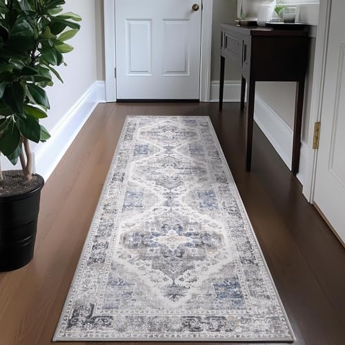 TOPICK Läufer 60x210cm Teppichläufer Flur Grau Faltbarer Teppich Vintage Persischer Teppich rutschfeste Teppich Retro Elegante Läufer Lang Teppich Küche Wohnzimmer Schlafzimmer Esszimmer Waschküche von TOPICK