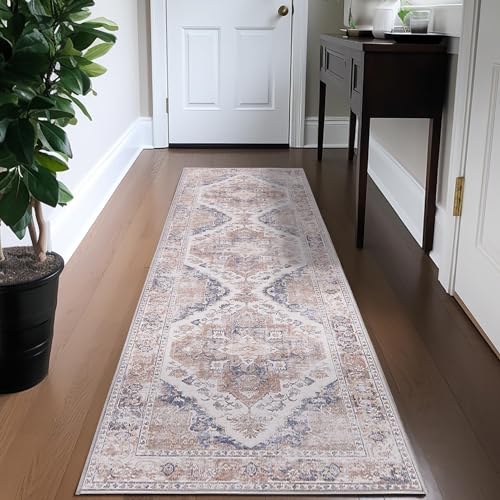 TOPICK Läufer 60x210cm Dünner Teppichläufer Flur Hellrot Faltbarer Teppich Vintage Teppiche rutschfeste Teppich Retro Elegante Läufer Lang Teppich Küche Wohnzimmer Schlafzimmer Esszimmer von TOPICK