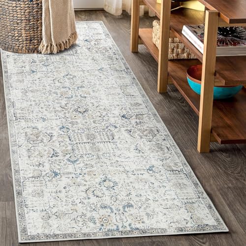 TOPICK Läufer Teppich 60x305cm Teppiche Vintage Teppichläufer Flur Innen Teppich Retro Faltbar Dünner Teppich Blau Multi Floral Boho Läufer rutschfeste Badezimmer Küche Schlafzimmer Wohnzimmer von TOPICK