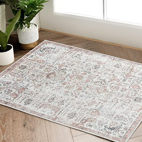 TOPICK Läufer Teppich 60x150cm Teppiche Vintage Teppichläufer Flur Innenbereich Teppich Retro Faltbar Dünner Teppich Rot Multi Floral Boho Läufer rutschfeste Badezimmer Küche Schlafzimmer Wohnzimmer von TOPICK