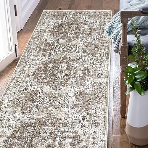 TOPICK Läufer Teppich 60x180cm Braun Wohnzimmerteppich Vintage Multi Blumendruck rutschfest Dünner Waschbar Teppich Bodenbelag Faltbar für Innenbereich Büro Schlafzimmer Küche TOPICK Läufer Teppich 60x180cm Braun Wohnzimmerteppich Vintage Multi Blumendruck rutschfest Dünner Waschbar Teppich Bodenbelag Faltbar für Innenbereich Büro Schlafzimmer Küche von TOPICK