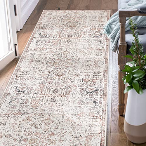 TOPICK Läufer 60x180cm Rot Teppiche Vintage Teppichläufer Flur Retro Faltbar Dünner Waschbar Teppich Multi Floral Boho rutschfeste für Innenbereich Badezimmer Küche Schlafzimmer Wohnzimmer von TOPICK