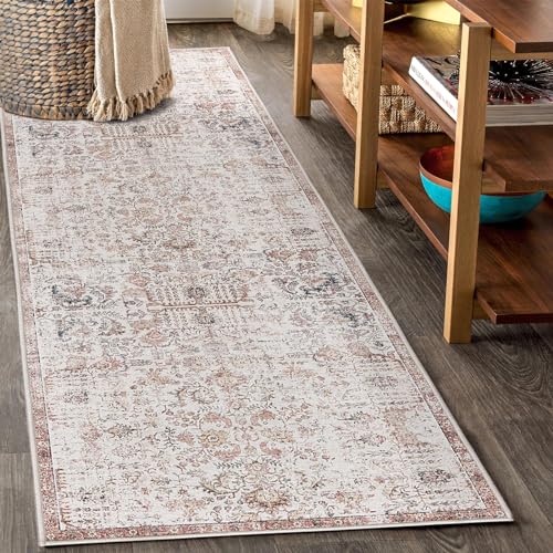 TOPICK Läufer 60x300cm Rot Teppiche Vintage Waschbar Teppichläufer Flur Innenbereich Retro Faltbar Dünner Multi Floral Boho rutschfeste Badezimmer Küche Schlafzimmer Wohnzimmer von TOPICK