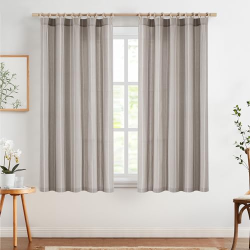 TOPICK 2er Set H 145 x B 140 (cm) Gardinen in Grau für Wohnzimmer Schlafzimmer Küche Leinen Gestreifte Vorhänge Streifen Gardinen mit Tunnelzug Landhausstil Moderne Halbtransparent Vorhänge von TOPICK