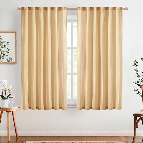 TOPICK 2er Set H 145 x B 140 (cm) Gardinen in Gelb für Wohnzimmer Schlafzimmer Küche Leinen Gestreifte Vorhänge Streifen Gardinen mit Tunnelzug Landhausstil Moderne Halbtransparent Vorhänge von TOPICK