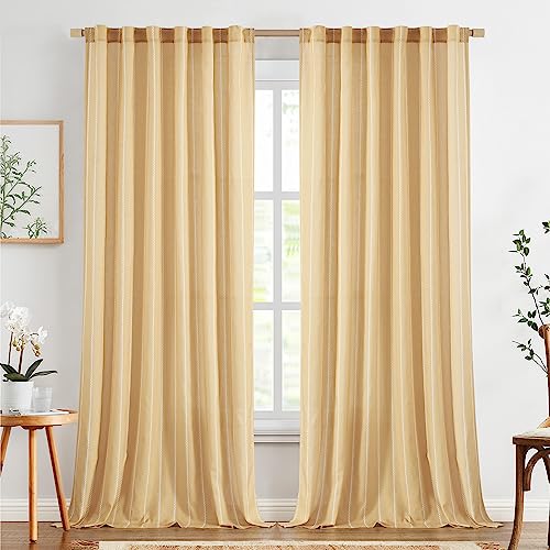 TOPICK Gardinen in Gelb für Wohnzimmer Schlafzimmer Küche Leinen Gestreifte Vorhänge Streifen Gardinen mit Tunnelzug Landhausstil Moderne Halbtransparent Vorhänge 2er Set 140B x 245H cm von TOPICK
