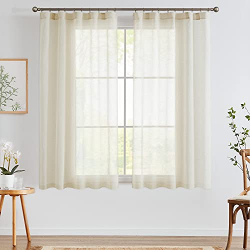 TOPICK Leinen Gardinen mit Kräuselband, Halbtransparent Leinenstruktur Vorhänge, Sheer Voile Vorhang Modern für Schlafzimmer Wohnzimmer, Lichtfilternde Fensterdekorationen, 2er Set 140x175CM Braun von TOPICK