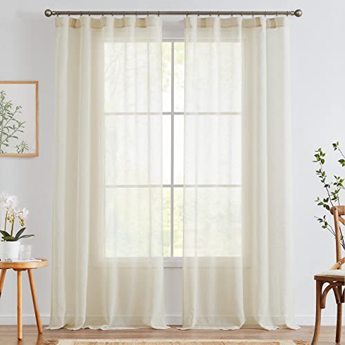 TOPICK Leinen Gardinen mit Kräuselband, Halbtransparent Leinenstruktur Vorhänge, Sheer Voile Vorhang Modern für Schlafzimmer Wohnzimmer, Lichtfilternde Fensterdekorationen, 2er Set 140x245CM Braun von TOPICK