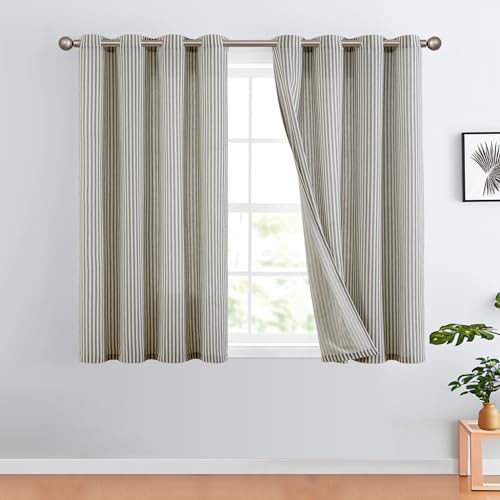 TOPICK Leinen Vorhänge Gestreifte Gardinen mit Ösen Modern Beige Leinenoptik Vorhang Wohnzimmer Privarsphäre Gardine Lichtfilterung Ösenschal mit Streifen Muster 2er Set 130x175 Schwarz auf Beige von TOPICK