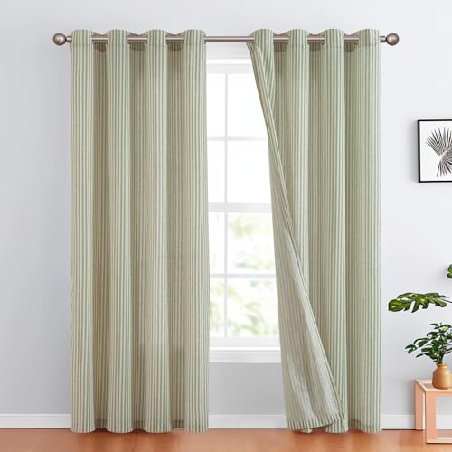 TOPICK Leinen Vorhänge Gestreifte Gardinen mit Ösen Modern Beige Leinenoptik Vorhang Wohnzimmer Privarsphäre Gardine Lichtfilterung Ösenschal mit Streifen Muster 2er Set 130x210 Grün auf Beige TOPICK Leinen Vorhänge Gestreifte Gardinen mit Ösen Modern Beige Leinenoptik Vorhang Wohnzimmer Privarsphäre Gardine Lichtfilterung Ösenschal mit Streifen Muster 2er Set 130x210 Grün auf Beige von TOPICK