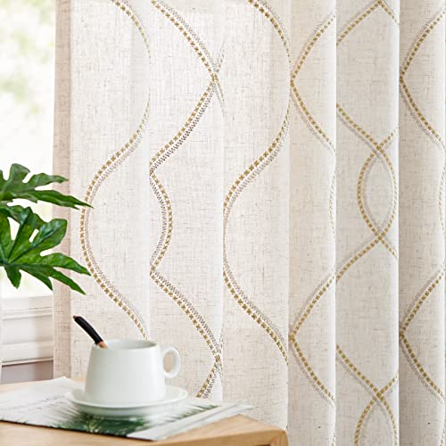 TOPICK Leinenoptik Vorhänge Beige Verdeckte Schlaufen Gardinen Blickdicht mit Goldfaden Stickerei Vorhang Modern Geometrisch für Wohnzimmer Gestickt Halbtransparent Privatsphäre 2er Set 140x145cm TOPICK Leinenoptik Vorhänge Beige Verdeckte Schlaufen Gardinen Blickdicht mit Goldfaden Stickerei Vorhang Modern Geometrisch für Wohnzimmer Gestickt Halbtransparent Privatsphäre 2er Set 140x145cm von TOPICK