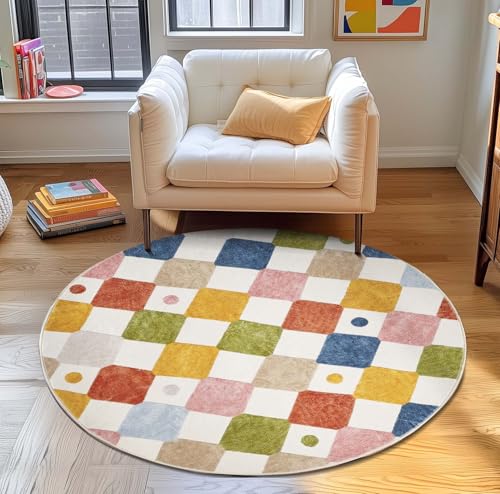 TOPICK Runder Teppich Wohnzimmer Waschbar Kurzflor Weich Modern Rauten Teppich Geometrischer Antibakterieller Faltbar rutschfest Schlafzimmer Kinderzimmer Wohnzimmer Badezimmer 120cm Rund Bunt TOPICK Runder Teppich Wohnzimmer Waschbar Kurzflor Weich Modern Rauten Teppich Geometrischer Antibakterieller Faltbar rutschfest Schlafzimmer Kinderzimmer Wohnzimmer Badezimmer 120cm Rund Bunt von TOPICK