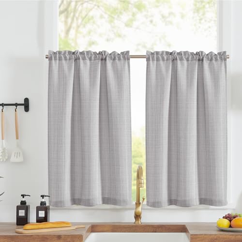 TOPICK Scheibengardine Bistrogardine Blickdicht Vorhang Fenstervorhang Gardine Gaze Schals Scheibengardinen Blickdicht Fensterschal für Küche Wohnzimmer Landhaus 2er Set 60H x 90B Grau von TOPICK