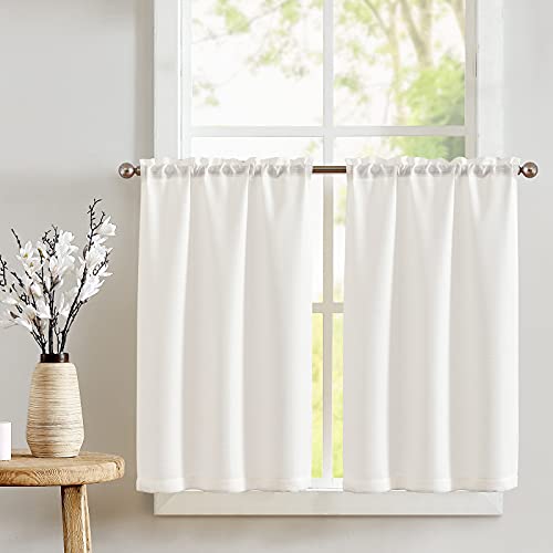 TOPICK Scheibengardine Halbtransparente Bistrogardine Privatsphäre Fenstervorhang Küchen Vorhänge Uni Kurzer Gardine Scheibengardinen Fensterschal für Wohnzimmer Landhaus 2er Set 70Bx60H(cm) Weiß von TOPICK