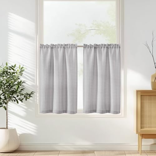TOPICK Scheibengardinen Küche Bistrogardine mit Tunnelzug Hellgrau Modern Gardinen Kurz Halbtransparente Leinenoptik Küchengardinen für Kleine Fenster Wohnmobil Küchenfenster 70Bx60H cm 2er Set TOPICK Scheibengardinen Küche Bistrogardine mit Tunnelzug Hellgrau Modern Gardinen Kurz Halbtransparente Leinenoptik Küchengardinen für Kleine Fenster Wohnmobil Küchenfenster 70Bx60H cm 2er Set von TOPICK
