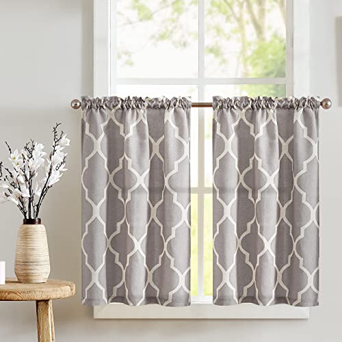 TOPICK Scheibengardine Küche Vorhang Bistrogardine Leinen Optik Blickdicht Gardine Privatsphäre Gaze Schals Scheibengardinen Fensterschal für Wohnzimmer Landhaus 2 Stück 65Bx115H (cm) Hellgrau von TOPICK