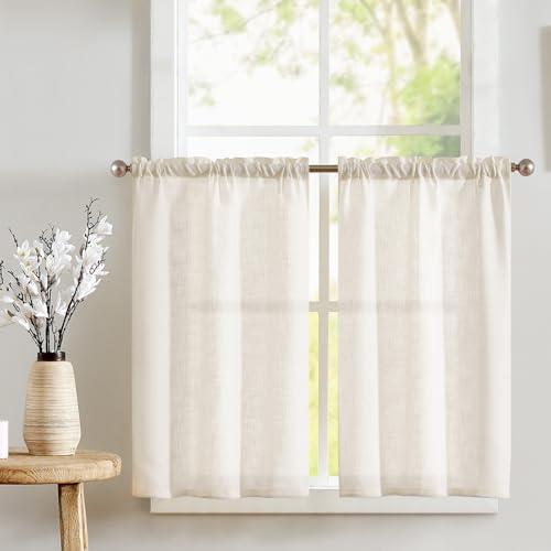 TOPICK Scheibengardinen Cream Weiß Leinenoptik Bistrogardine Wohnzimmer Küche Kleine Fenster Lichtdurchlässig Küchenvorhänge Kurz Gardinen Moderne Landhaus Scheibengardinen Tunnelzug 2er Set 65x90 cm TOPICK Scheibengardinen Cream Weiß Leinenoptik Bistrogardine Wohnzimmer Küche Kleine Fenster Lichtdurchlässig Küchenvorhänge Kurz Gardinen Moderne Landhaus Scheibengardinen Tunnelzug 2er Set 65x90 cm von TOPICK
