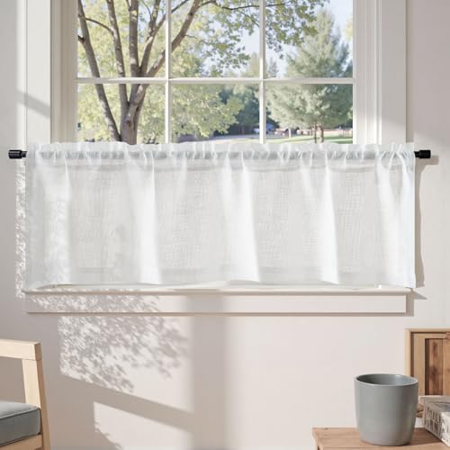 TOPICK Scheibengardine Transparent Voile Bistrogardine Gardine Gaze Schals Fensterschal Kurzgardine für Küche Wohnzimmer Landhaus 1 Stück 130x 40cm(BxH) Weiß von TOPICK