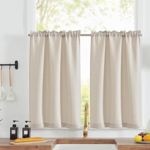 TOPICK Scheibengardinen Küche Beige Bistrogardine mit Tunnelzug Modern Gardinen Kurz Blickdicht Leinenoptik Küchengardinen für Kleine Fenster Wohnmobil Küchenfenster 2er Set 90Hx90B cm TOPICK Scheibengardinen Küche Beige Bistrogardine mit Tunnelzug Modern Gardinen Kurz Blickdicht Leinenoptik Küchengardinen für Kleine Fenster Wohnmobil Küchenfenster 2er Set 90Hx90B cm von TOPICK