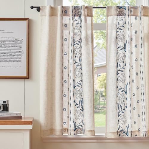 TOPICK Scheibengardinen Küche Blau auf Roh Bistrogardine mit Verdeckten Schlaufen Kurz mit Bestickte Leinen Vorhänge für Wohnzimmer Schlafzimmer Lichtfilterung Landhausstil Geblümt 2er Set 65Bx90H cm TOPICK Scheibengardinen Küche Blau auf Roh Bistrogardine mit Verdeckten Schlaufen Kurz mit Bestickte Leinen Vorhänge für Wohnzimmer Schlafzimmer Lichtfilterung Landhausstil Geblümt 2er Set 65Bx90H cm von TOPICK