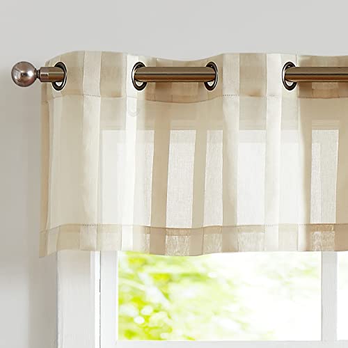 TOPICK Sheer Scheibengardinen mit Ösen Transparent Bistrogadine Landhausstil Streifen Voile Küchenvorhang Gestreift Küchengardinen für Küchen Badezimmer Klein Fenster Dekor 130x35cm Beige 1 Stück von TOPICK