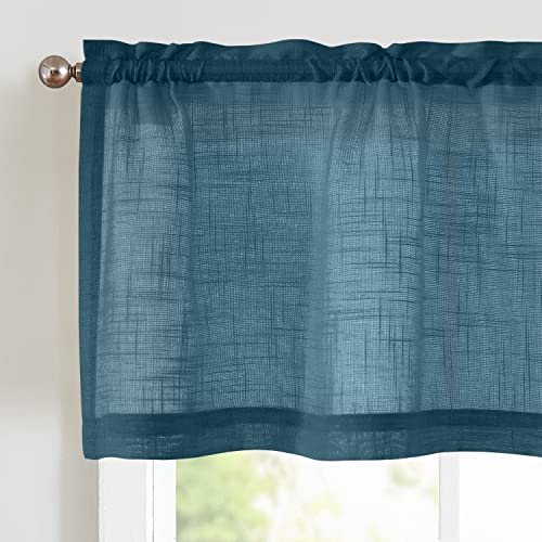 TOPICK Sheer Scheibengardine Blau Voile Bistrogardine 2er Set Transparent Gardine Gaze Schals Fensterschal Kurzstore Klein Fenster für Küche Wohnzimmer Landhaus 2 Stück 130B x 40H(cm) von TOPICK