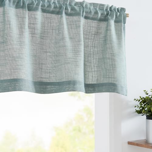 TOPICK Sheer Scheibengardine Blaugrau Voile Bistrogardine 2er Set Transparent Gardine Gaze Schals Fensterschal Kurzstore Klein Fenster für Küche Wohnzimmer Landhaus 2 Stück 130B x 40H(cm) von TOPICK